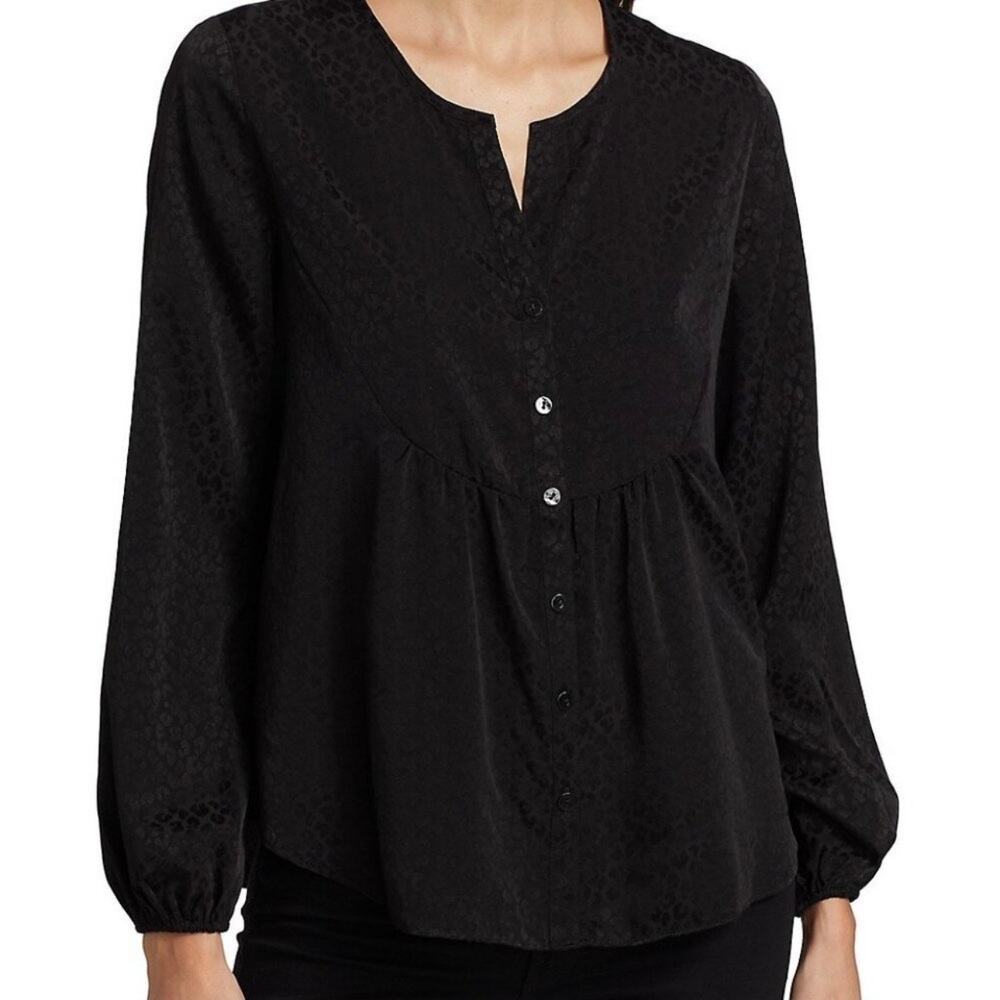 Lilly Pulitzer Hensley Onyx Leopard Jacquard Top Women's Small Black Blouse
